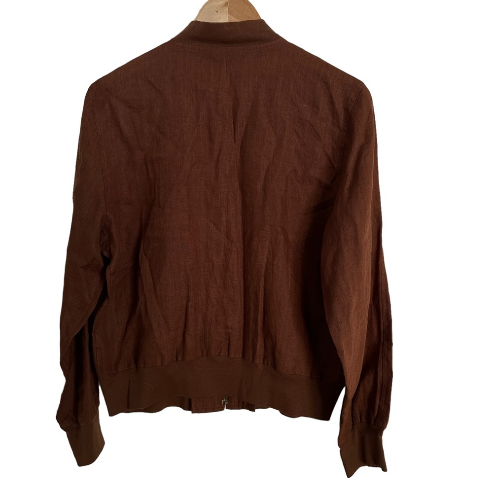 Brown Linen Bomber Jacket - Picture 2 of 7